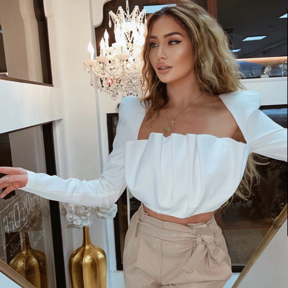 Black Long Sleeve Unique Ruffle Top